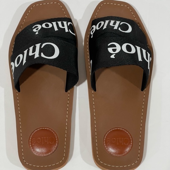CHLOÉ LOGO SLIDE SANDAL BLACK SIZE - 9 .US/ 39.EU ($475) PRE-OWNED - Picture 3 of 14